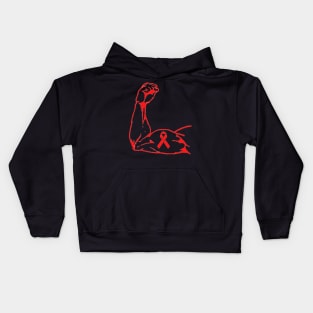 Flexed arm with Red Awareness Ribbon Kids Hoodie